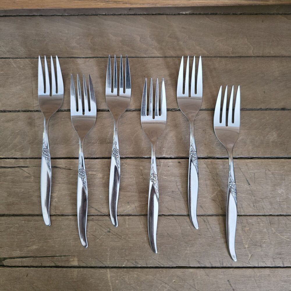 6 Oneida LA ROSE WM A Rogers Premier Stainless Salad Forks Silverware Flatware